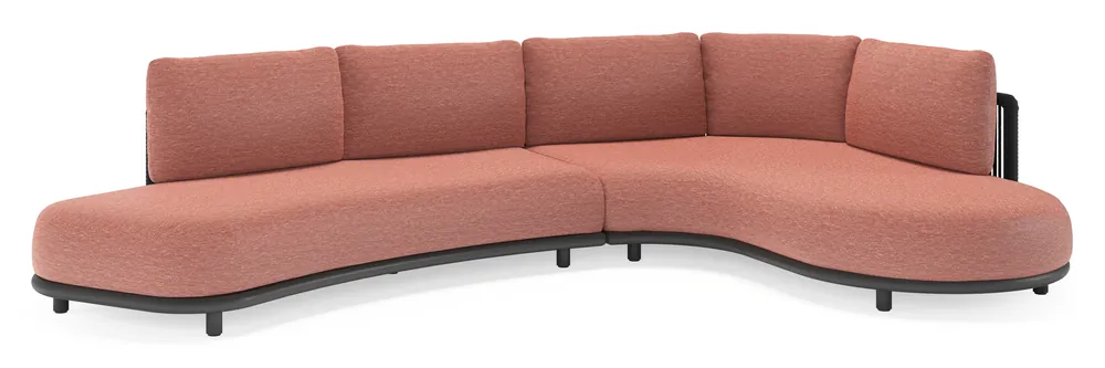 Lomano loungehoek in zwart aluminium en zwart verticaal geweven luxe vlakke rope met slow alezan all weather sunbrella® luxe kussen Weekendaanbieding