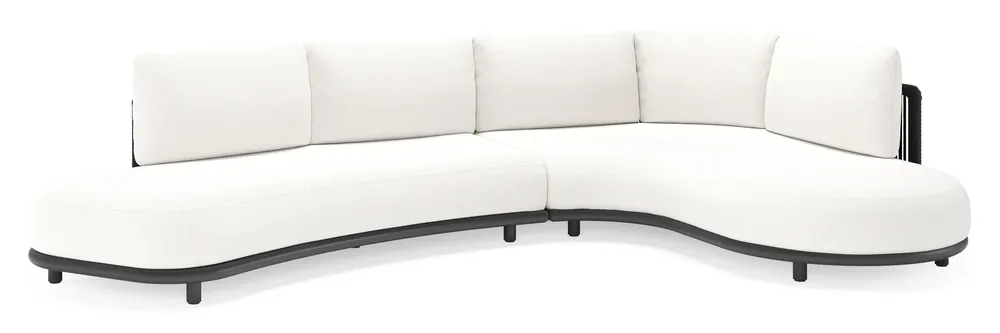 Lomano loungehoek in zwart aluminium en zwart verticaal geweven luxe vlakke rope met soul optik all weather solica kussen Laatste Versie