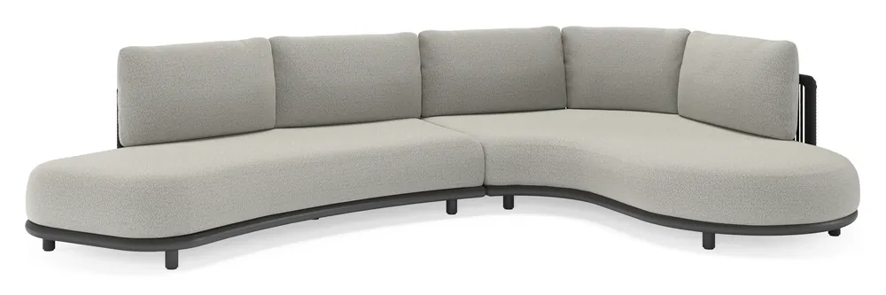 Lomano loungehoek in zwart aluminium en zwart verticaal geweven luxe vlakke rope met savane tunder all weather sunbrella® luxe kussen Laatste Kans