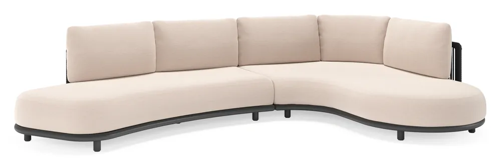 Lomano loungehoek in zwart aluminium en zwart verticaal geweven luxe vlakke rope met wander pilat all weather sunbrella® luxe kussen Hoge Kwaliteit
