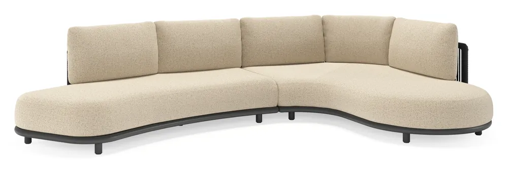 Lomano loungehoek in zwart aluminium en zwart verticaal geweven luxe vlakke rope met bora forest all weather cosytica kussen Populair