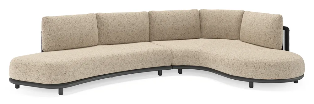 Lomano loungehoek in zwart aluminium en zwart verticaal geweven luxe vlakke rope met bora jungle all weather cosytica kussen Voordeelprijs
