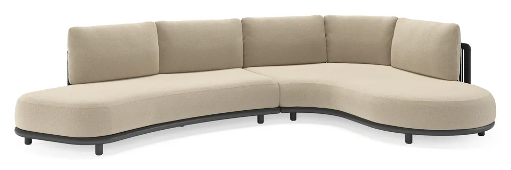 Lomano loungehoek in zwart aluminium en zwart verticaal geweven luxe vlakke rope met marbella sand all weather cosytica kussen Koop Online