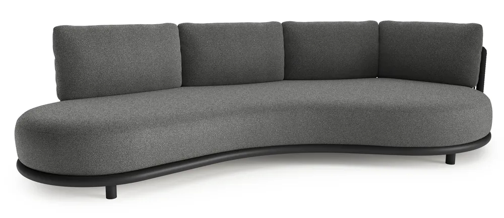 Lomano loungebank in zwart aluminium en zwart verticaal geweven luxe vlakke rope met catania black all weather cosytica kussen Superprijs