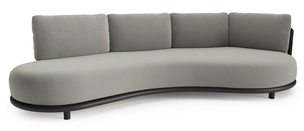 Lomano loungebank in zwart aluminium en zwart verticaal geweven luxe vlakke rope met savane tunder all weather sunbrella® luxe kussen Koop Online