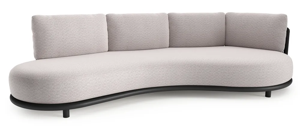 Lomano loungebank in zwart aluminium en zwart verticaal geweven luxe vlakke rope met wander gobi all weather sunbrella® luxe kussen Koopje