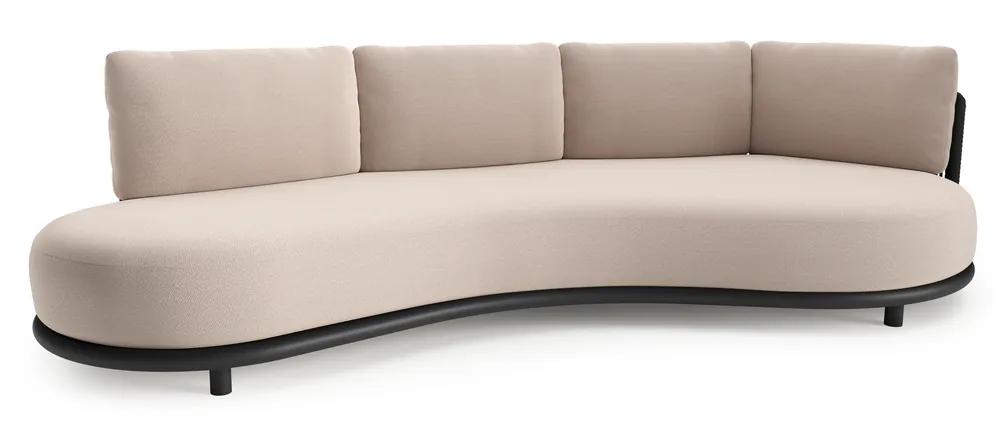 Lomano loungebank in zwart aluminium en zwart verticaal geweven luxe vlakke rope met wander pilat all weather sunbrella® luxe kussen Laatste Kans