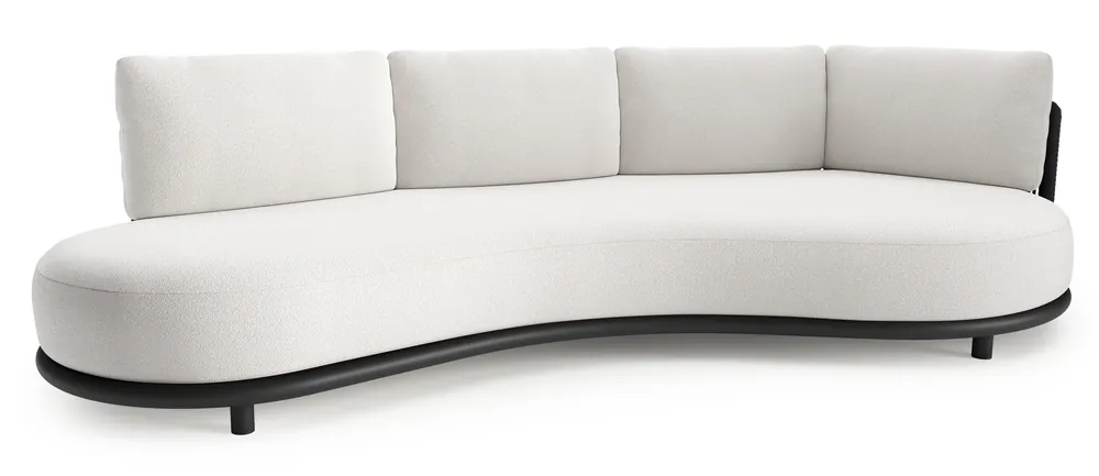 Bestel Nu Lomano loungebank in zwart aluminium en zwart verticaal geweven luxe vlakke rope met soul optik all weather solica kussen