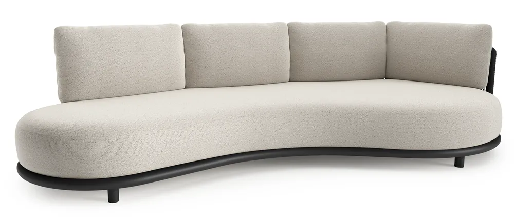 Lomano loungebank in zwart aluminium en zwart verticaal geweven luxe vlakke rope met firenze natural all weather solica kussen Koop Online