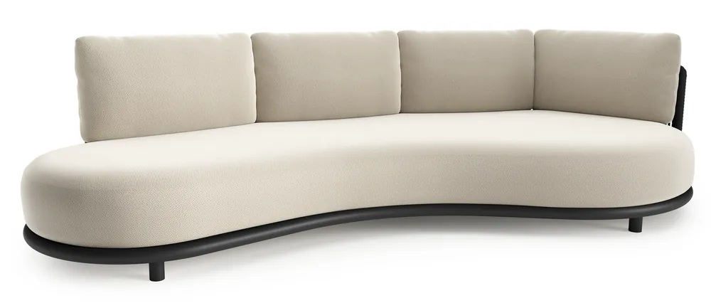 Actieprijs Lomano loungebank in zwart aluminium en zwart verticaal geweven luxe vlakke rope met lopi marble all weather sunbrella® luxe kussen