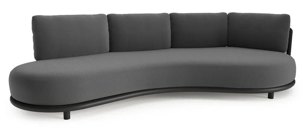 Lomano loungebank in zwart aluminium en zwart verticaal geweven luxe vlakke rope met lopi shadow all weather sunbrella® luxe kussen Nu Kopen