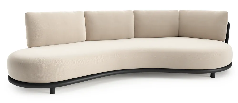 Speciale Aanbieding Lomano loungebank in zwart aluminium en zwart verticaal geweven luxe vlakke rope met lopi antique all weather sunbrella® luxe kussen