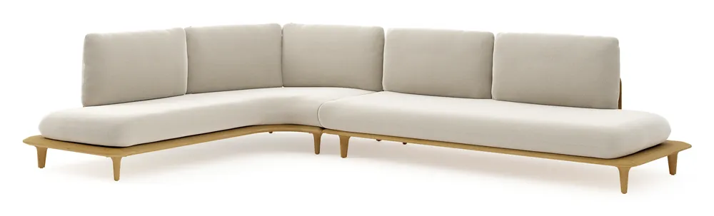 Beperkte Voorraad Bomero loungehoek in teak met lopi marble all weather sunbrella® luxe kussen