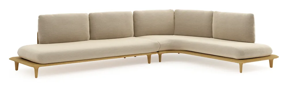 Bomero loungehoek in teak met althea camel all weather cosytica kussen Direct Verzonden