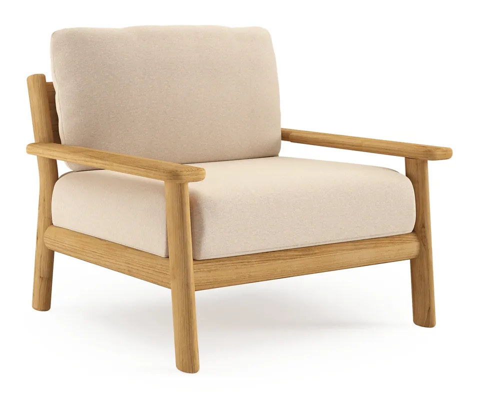 Amaro loungestoel in teak met heritage papyrus all weather sunbrella® luxe kussen Meest Verkocht