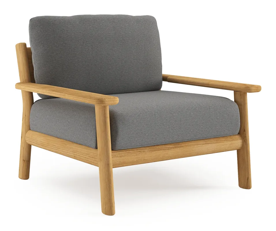 Amaro loungestoel in teak met heritage slate all weather sunbrella® luxe kussen Fabrieksprijs