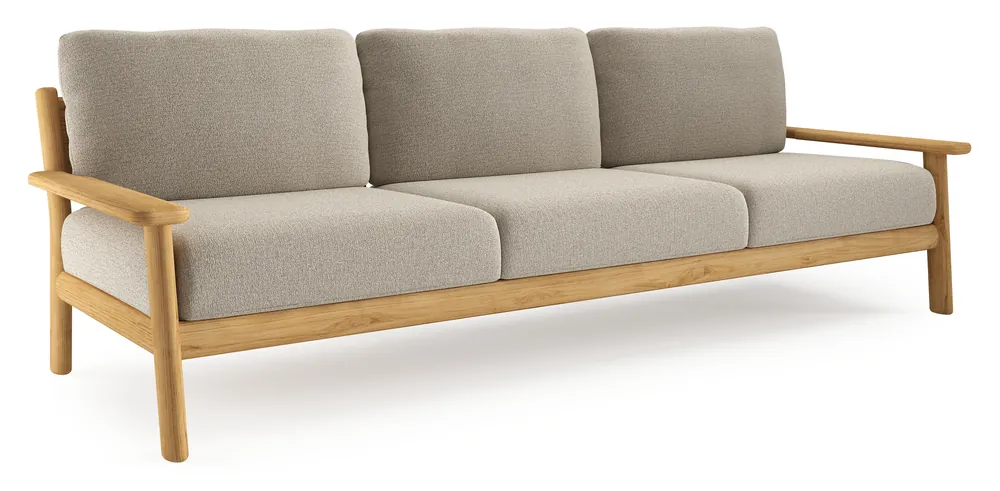 Amaro loungebank in teak met catania sand all weather cosytica kussen Tijdelijk Beschikbaar