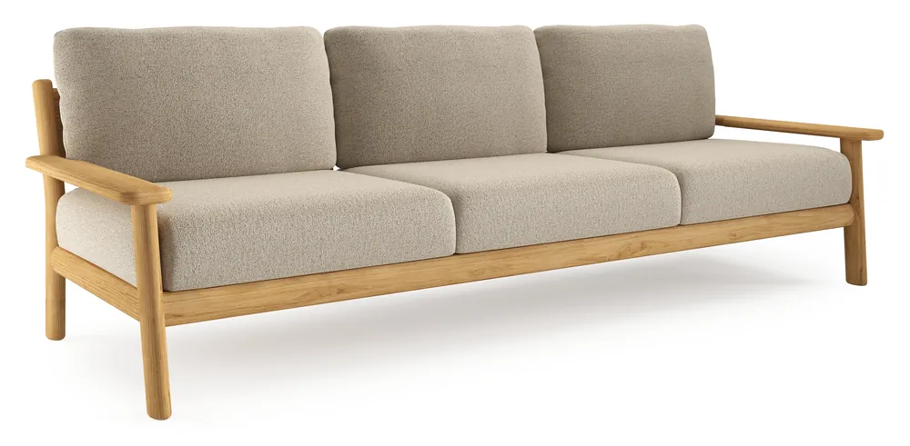 Amaro loungebank in teak met marbella beige all weather cosytica kussen Korting