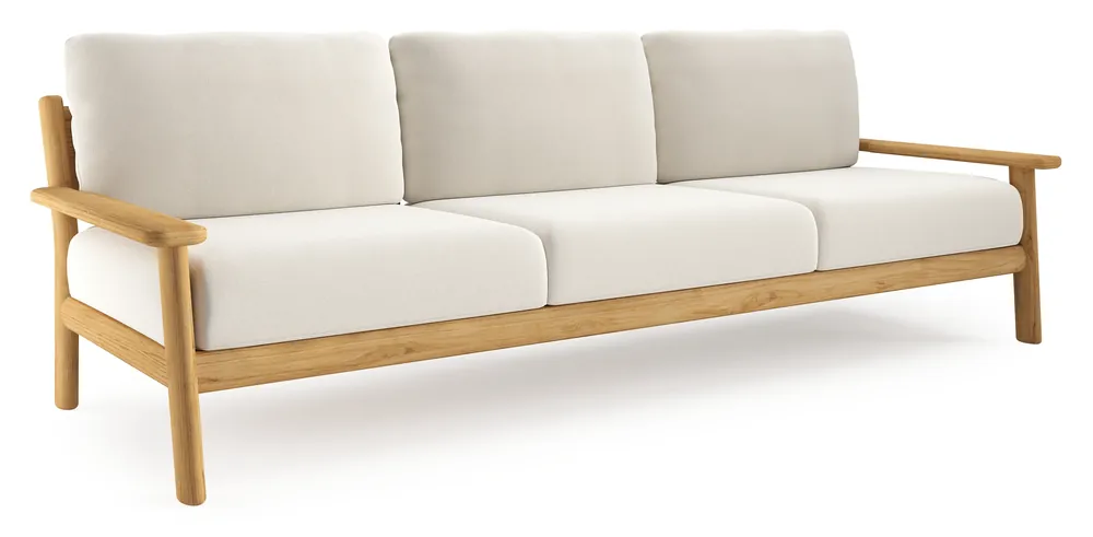 Amaro loungebank in teak met savane white all weather sunbrella® luxe kussen Goedkoop