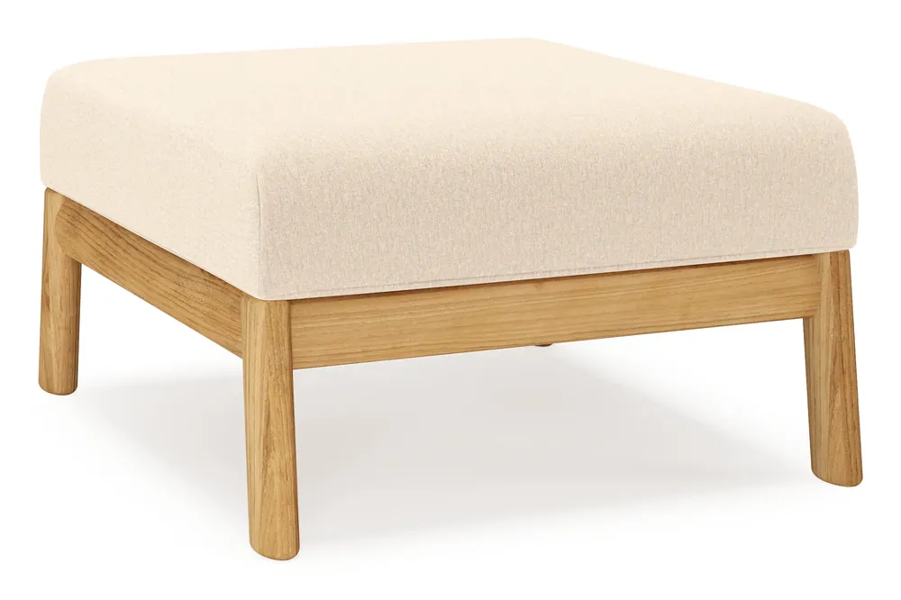 Amaro poef in teak met heritage papyrus all weather sunbrella® luxe kussen Exclusieve Aanbieding