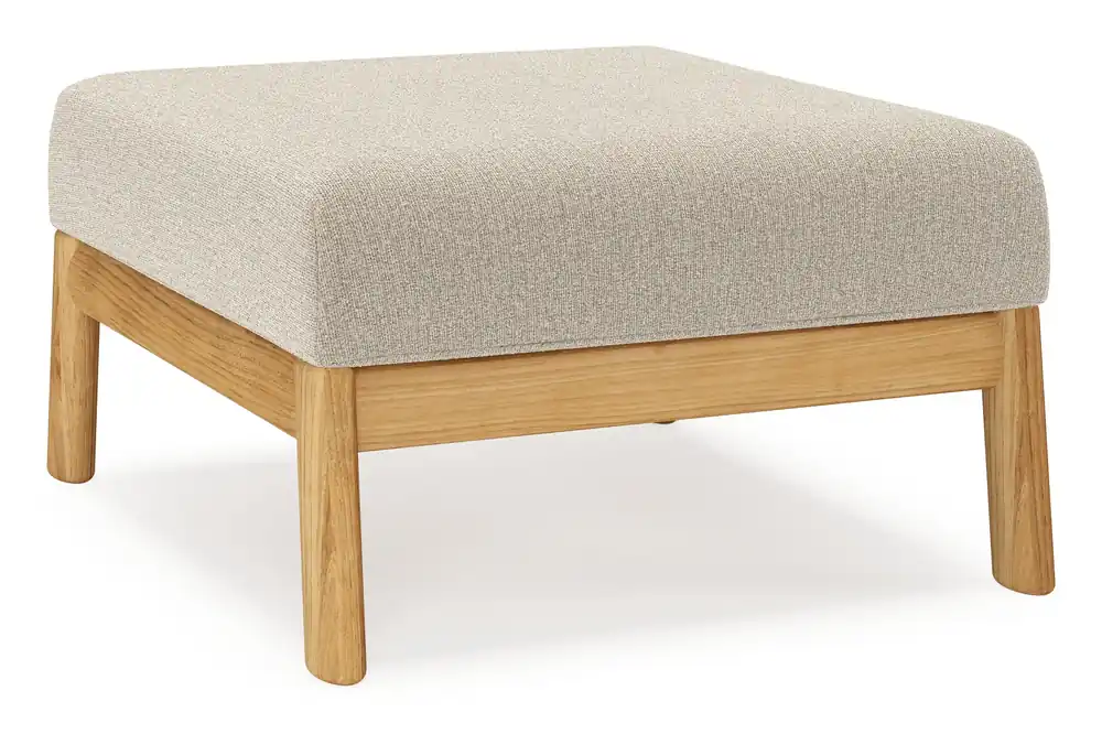 Amaro poef in teak met catania sand all weather cosytica kussen Snelle Levering