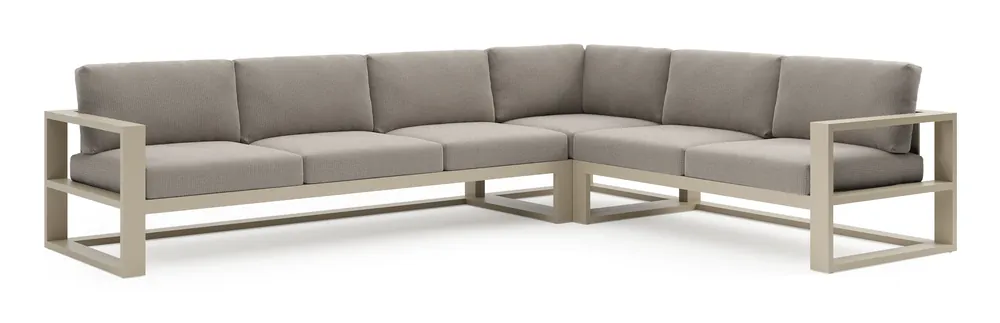 Verato loungehoek in beige aluminium met lopi pepper all weather sunbrella® luxe kussen Korting