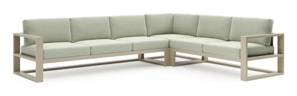 Express Levering Verato loungehoek in beige aluminium met slow spirea all weather sunbrella® luxe kussen