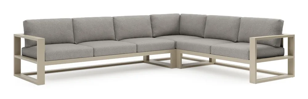 Snelle Levering Verato loungehoek in beige aluminium met tundra charcoal all weather sunbrella® luxe kussen