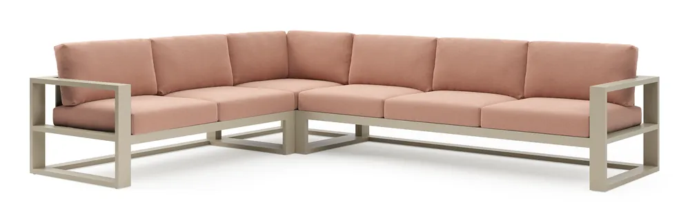 Gecertificeerd Verato loungehoek in beige aluminium met lopi fawn all weather sunbrella® luxe kussen