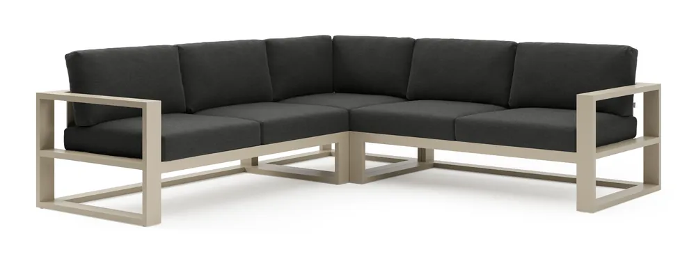 Verato loungehoek in beige aluminium met chartres sooty all weather sunbrella® luxe kussen Uitverkoop