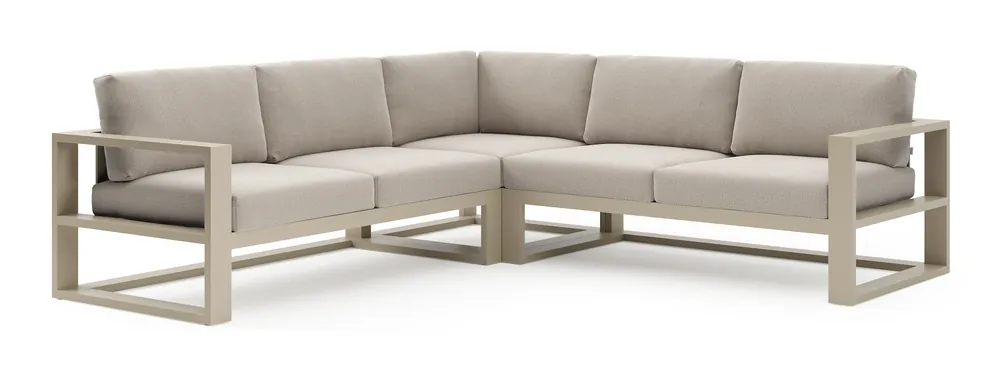 Verato loungehoek in beige aluminium met lopi fossil all weather sunbrella® luxe kussen Tijdelijk Beschikbaar