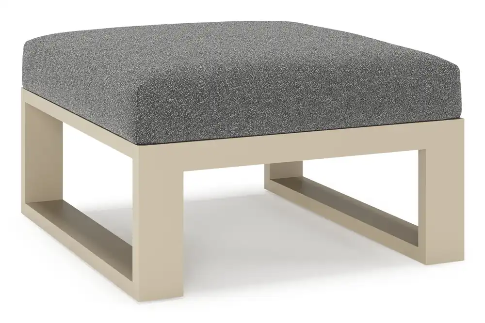 Snelle Levering Verato poef in beige aluminium met catania black all weather cosytica kussen