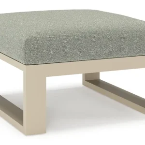 Weekendaanbieding Verato poef in beige aluminium met savane leaf all weather sunbrella® luxe kussen