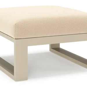 Weekendaanbieding Verato poef in beige aluminium met natte heather beige all weather sunbrella® luxe kussen
