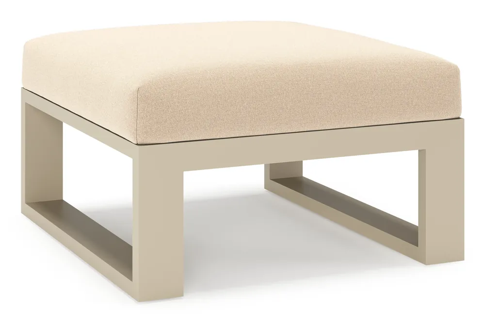 Weekendaanbieding Verato poef in beige aluminium met natte heather beige all weather sunbrella® luxe kussen