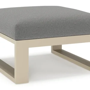 Weekendaanbieding Verato poef in beige aluminium met heritage slate all weather sunbrella® luxe kussen