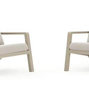Aanbieding Set van 2 Nelas loungestoelen in beige aluminium met beige weather+ softtouch kussens