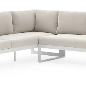 Voordeelprijs Caldela loungehoek in wit aluminium met beige weather+ softtouch kussens