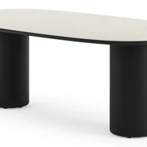 Aanbieding Amico tuintafel bombo in zwart aluminium en volkeramiek Shilin - L 210 x B 110 x H 74 cm