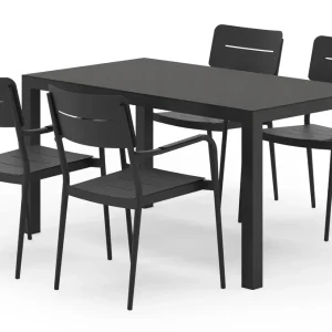 Toma tuinset in zwart aluminium en zwart sintered stone met 4 Salto tuinstoelen Flitsaanbieding