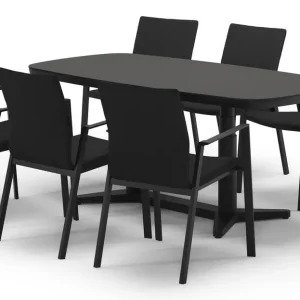 Voordeelprijs Tarsia tuinset bootvorm in zwart aluminium en sintered stone Notte minerale met 6 Madura tuinstoelen