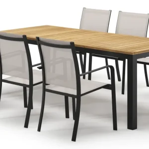 Voordeelprijs Varese tuinset in zwart aluminium en teak met 6 Calobra tuinstoelen