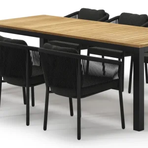 Weekendaanbieding Varese tuinset in zwart aluminium en teak met 6 Gerona tuinstoelen