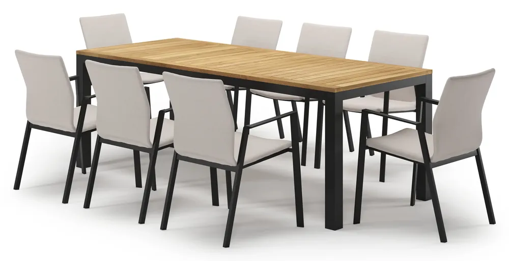 Varese tuinset in zwart aluminium en teak met 8 Madura tuinstoelen Veilige Betaling