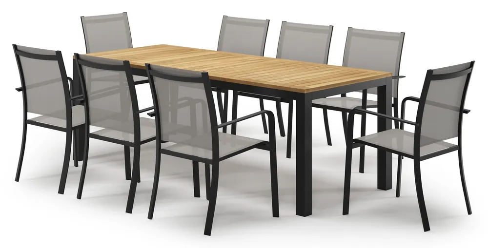 Lage Prijs Varese tuinset in zwart aluminium en teak met 8 Calobra tuinstoelen