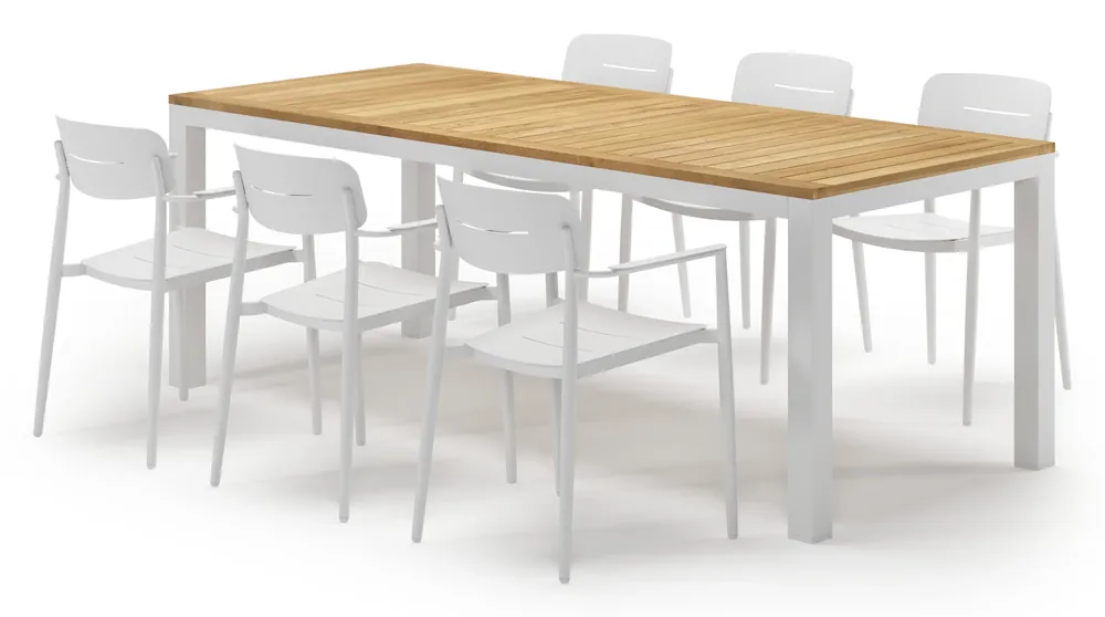 Varese tuinset in wit aluminium en teak met 6 Cosa tuinstoelen Goedkoop