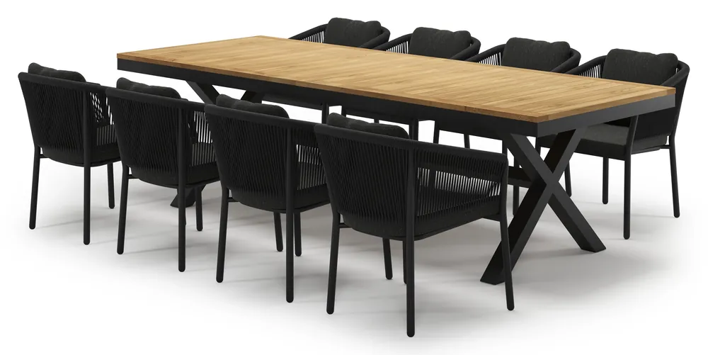 Shop Nu Reza tuinset in zwart aluminium en teak met 8 Gerona tuinstoelen