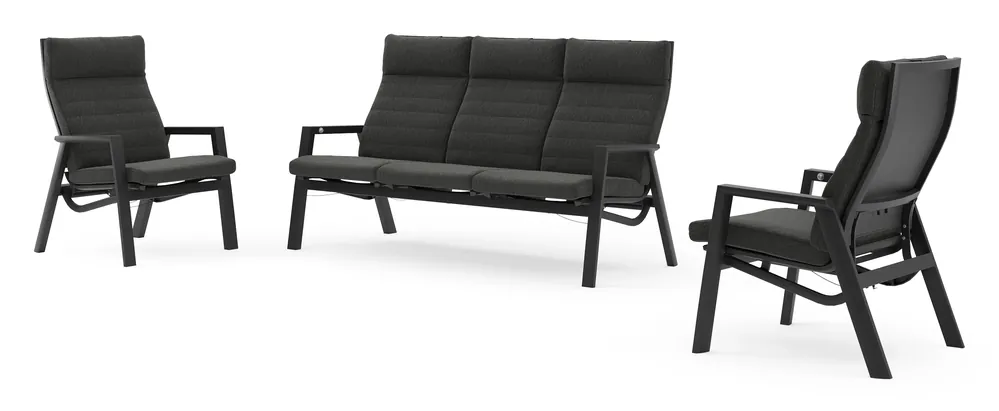 Beperkt Aanbod Prato loungebank in zwart aluminium met sky black weather+ softtouch kussens