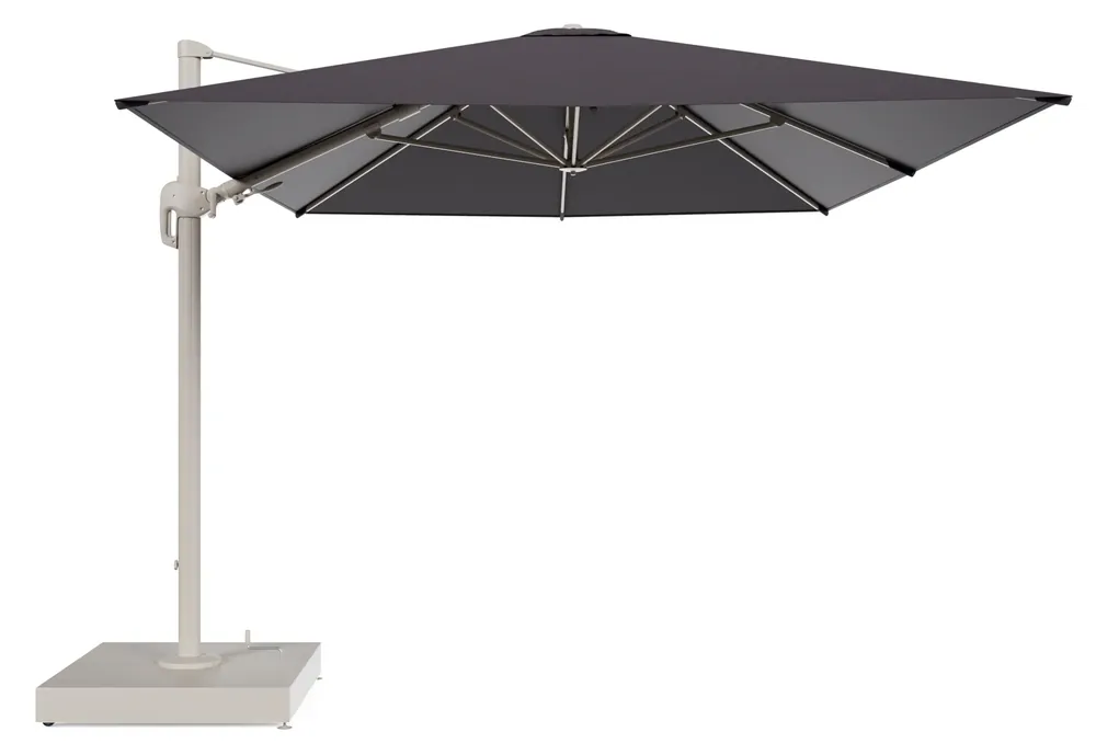 Rufina zweefparasol met tiltfunctie in beige aluminium en Tundra Red All Weather Sunbrella® Luxe parasoldoek - L1 400 x L2 300 cm met parasolvoet Minore 260 kg met wielen Hete Deal