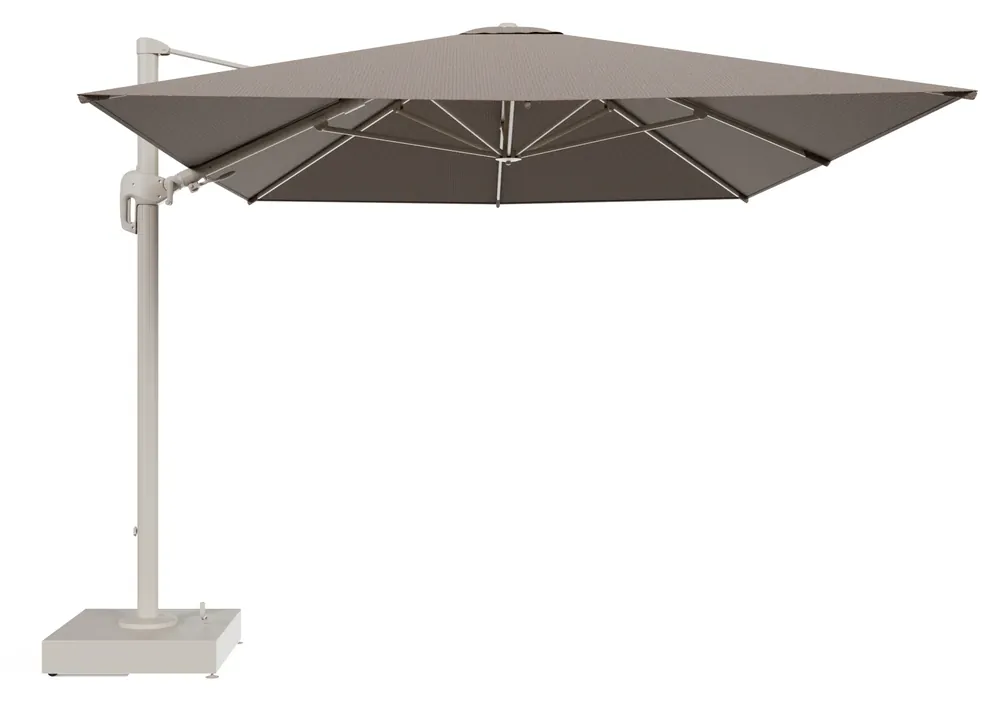 Rufina zweefparasol met tiltfunctie in beige aluminium en Firenze Bamboe All Weather Solica parasoldoek - L1 400 x L2 300 cm met parasolvoet Minore 150 kg met wielen Hoge Kwaliteit